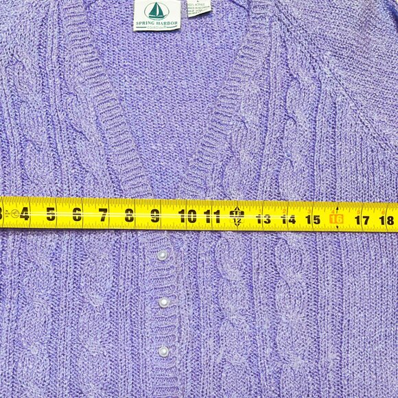 VTG SPRING HARBOR CARDIGAN SWEATER, WOMANS, LARGE, LT PURPLE, FAUX PEARL BUTTONS - Picture 4 of 9